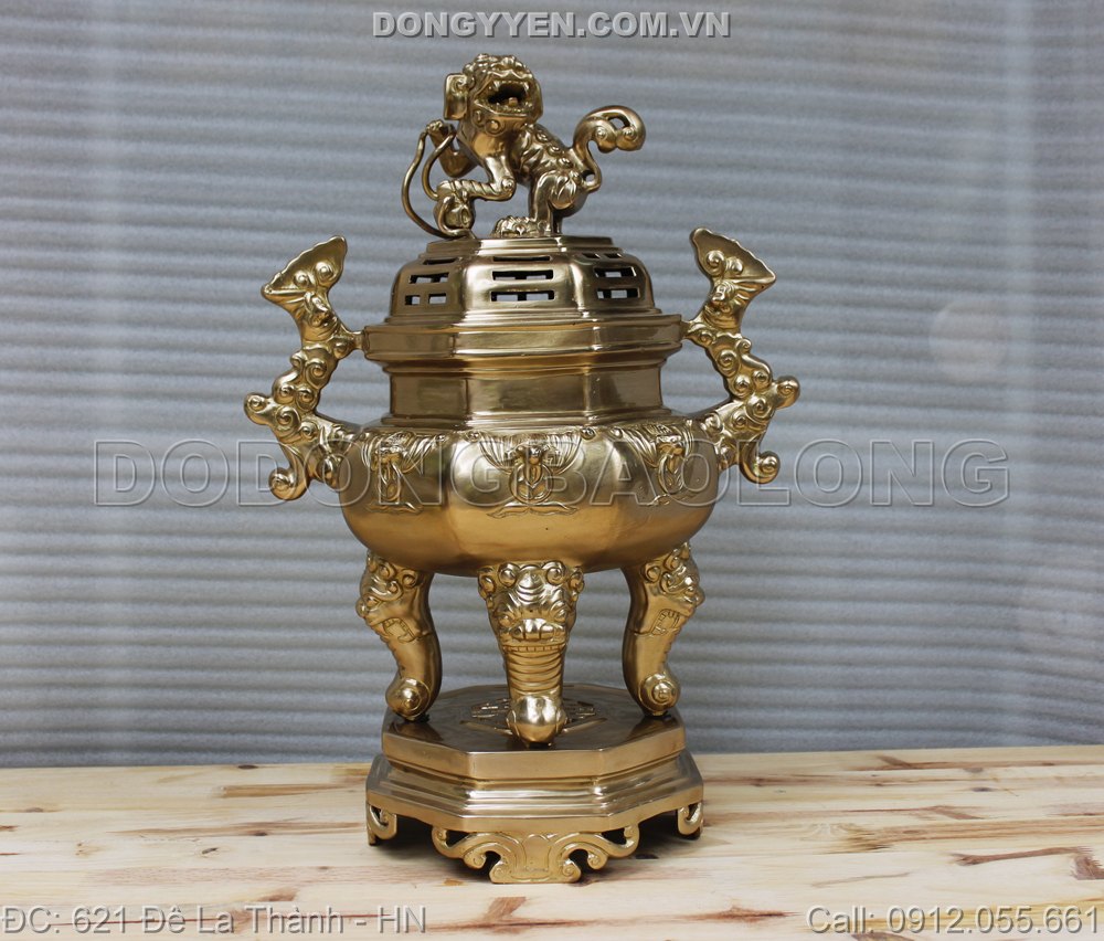 Đỉnh Đồng Bát Giác Màu Mộc 50cm