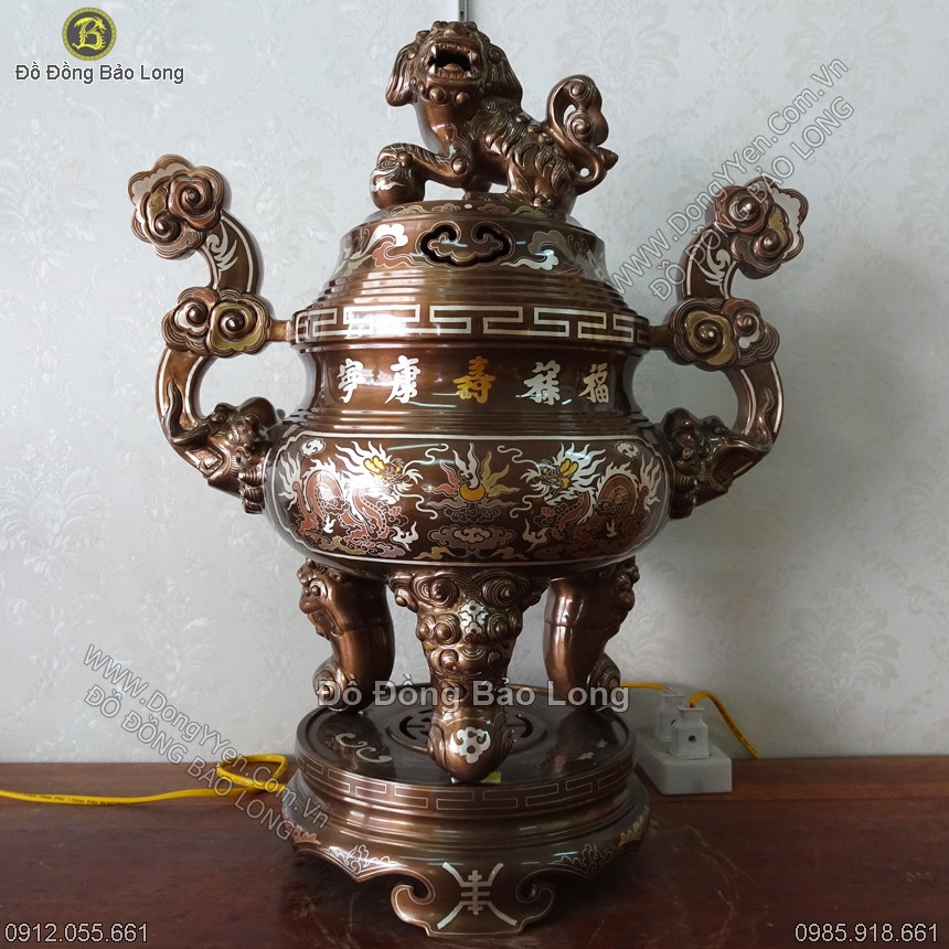 Đỉnh Đồng Khảm Ngũ Sắc 60cm