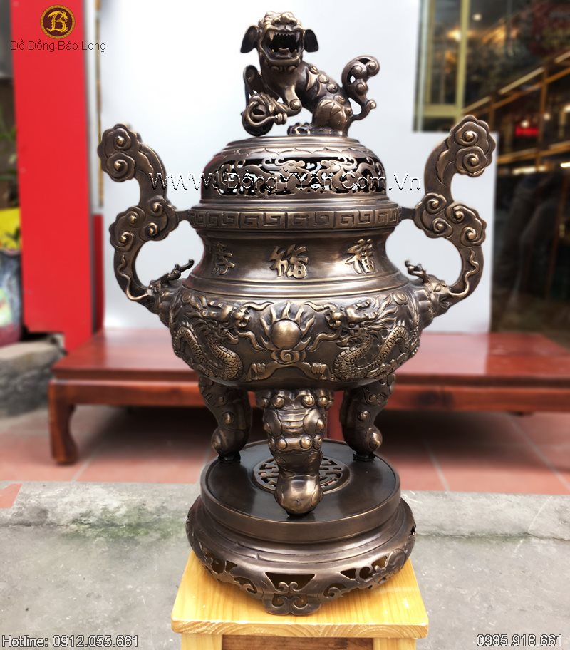 Đỉnh Đồng Rồng Phượng Hun Xanh 60cm