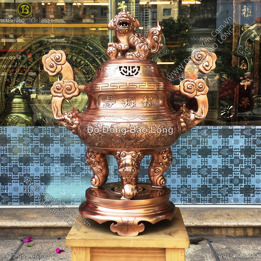Đỉnh Thờ Long Phụng Đồng Đỏ 50cm