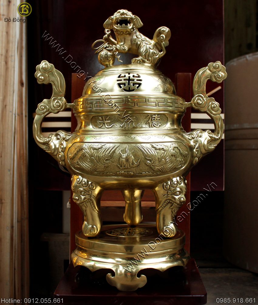 Đỉnh Thờ Rồng Phượng Bằng Đồng Cát Tút Cao 60cm