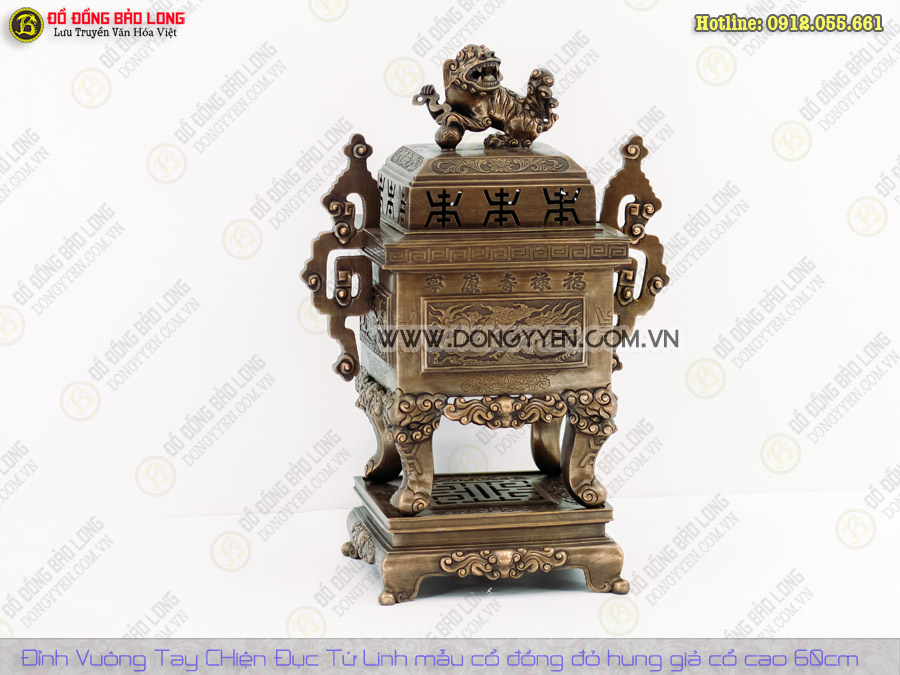 đỉnh vuông tai chiện đục tứ linh cao 60cm