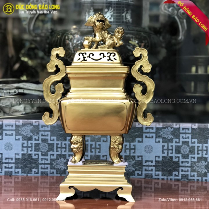 Đỉnh Vuông Tai Mây Bằng Đồng Catut Cao 60cm