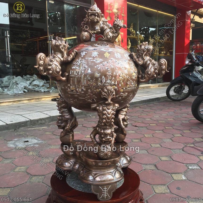 đỉnh quả cầu thất lân khảm 1 chữu vàng cao 90cm