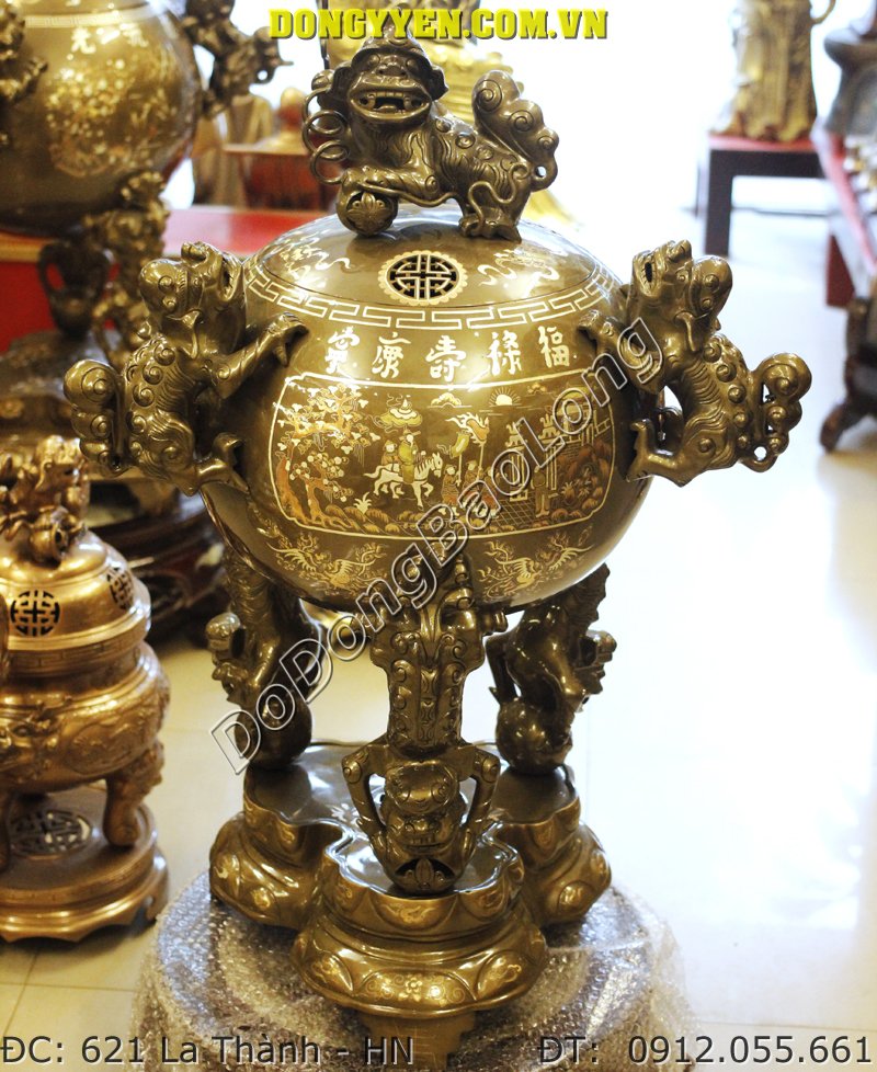 Đỉnh đồng tròn thất lân vờn cầu 90cm