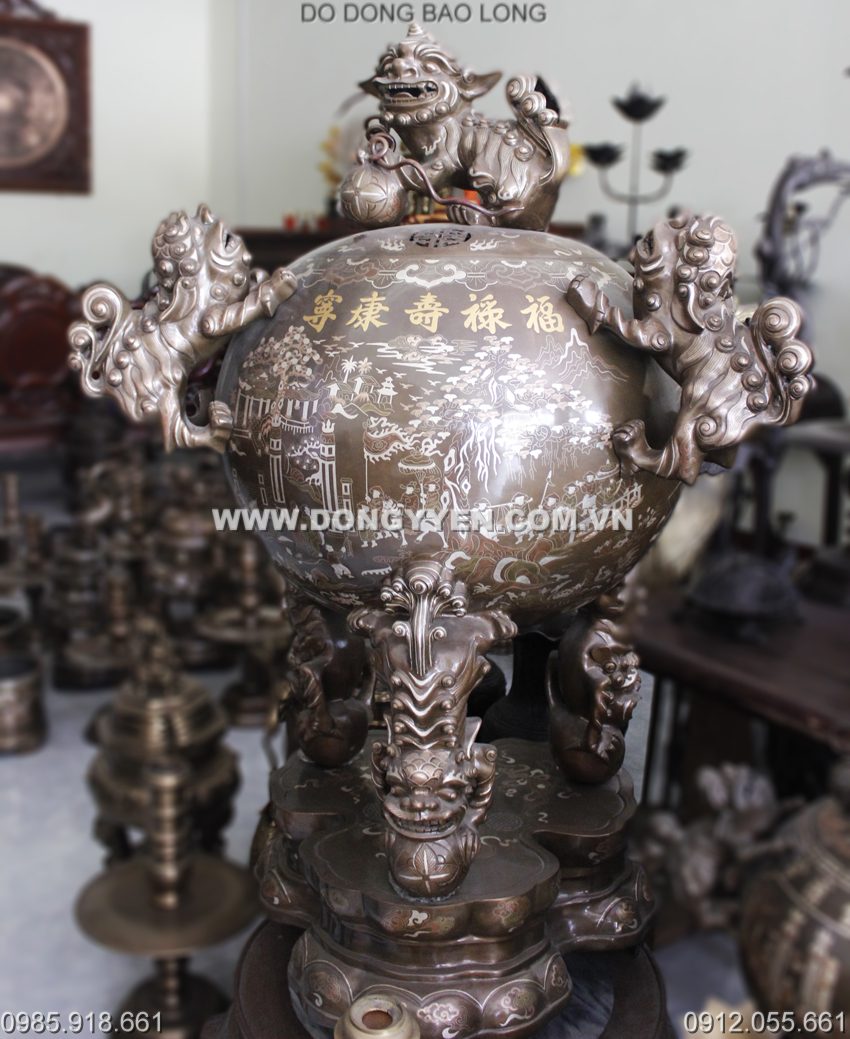 Đỉnh Quả Cầu Tròn 1m35 Khảm Tam Khí