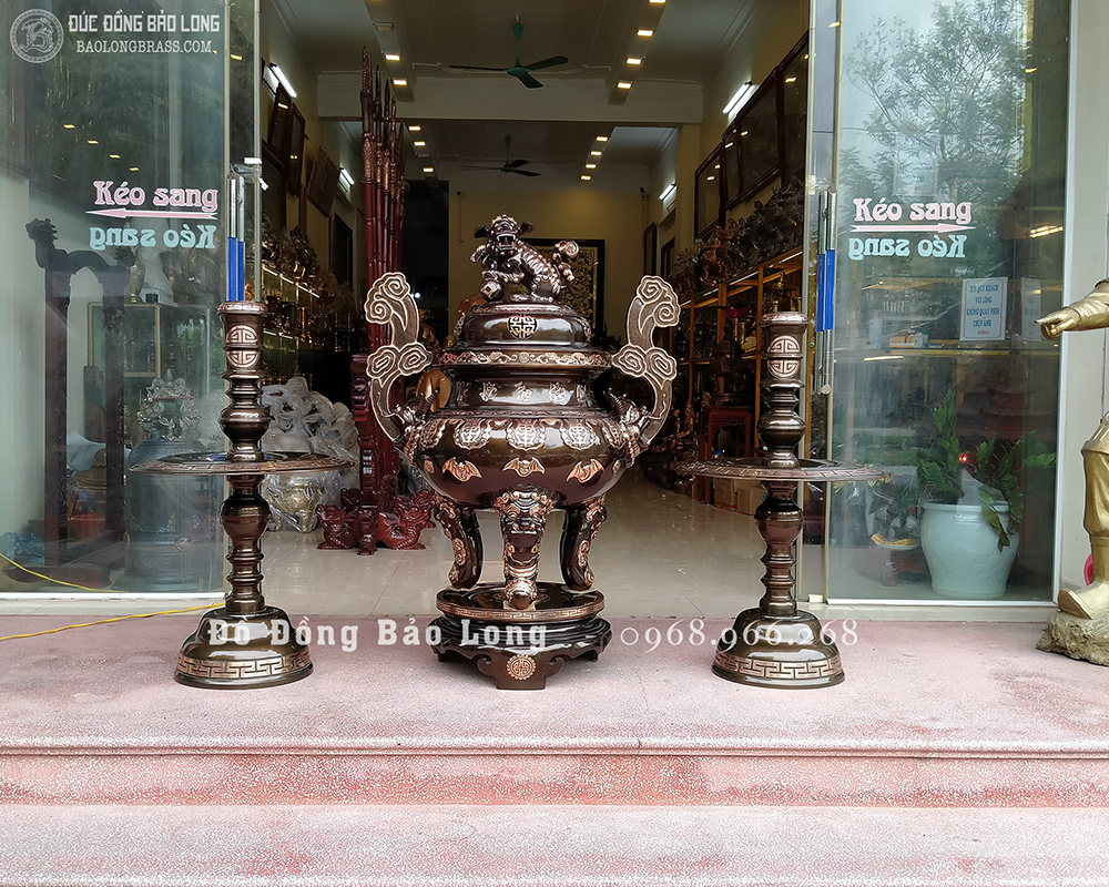 Bộ đỉnh thờ dơi thọ bằng đồng đỏ cao 1m33 phớt nỉ đẹp, giá rẻ