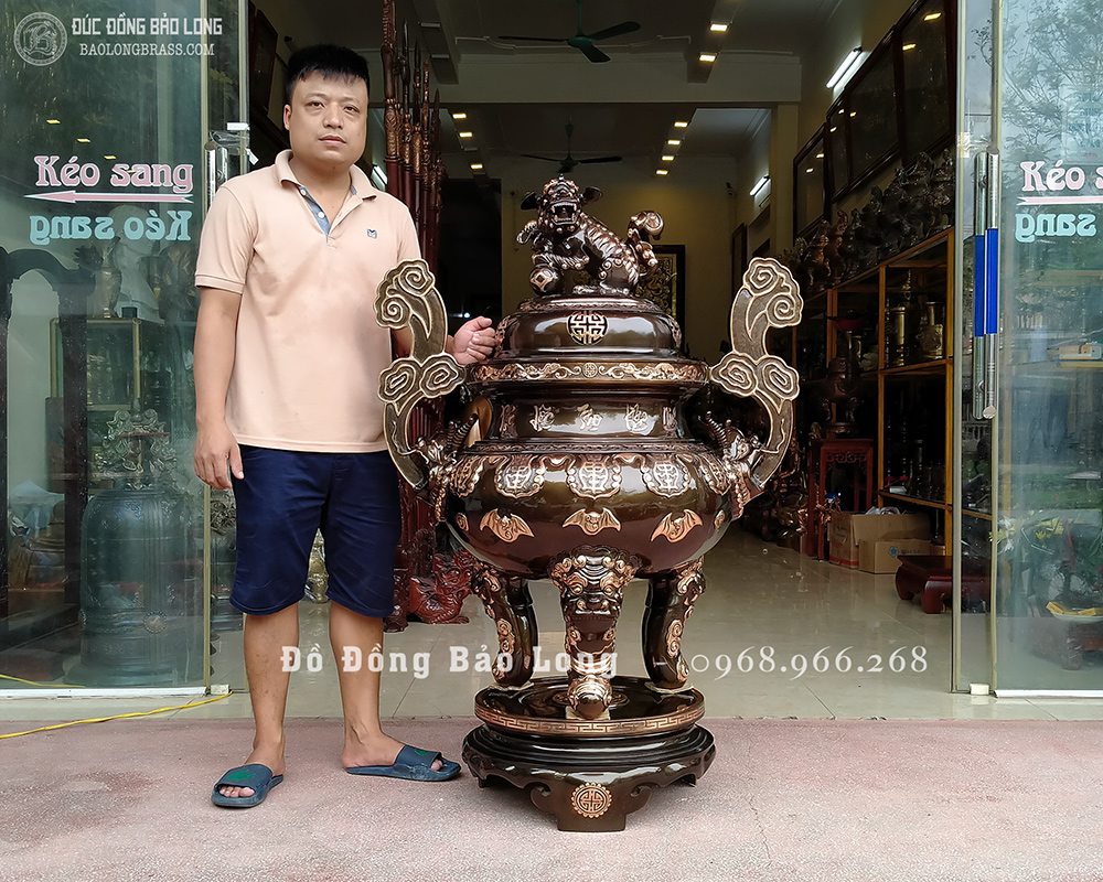 Bộ đỉnh thờ dơi thọ bằng đồng đỏ cao 1m33 phớt nỉ đẹp, giá rẻ