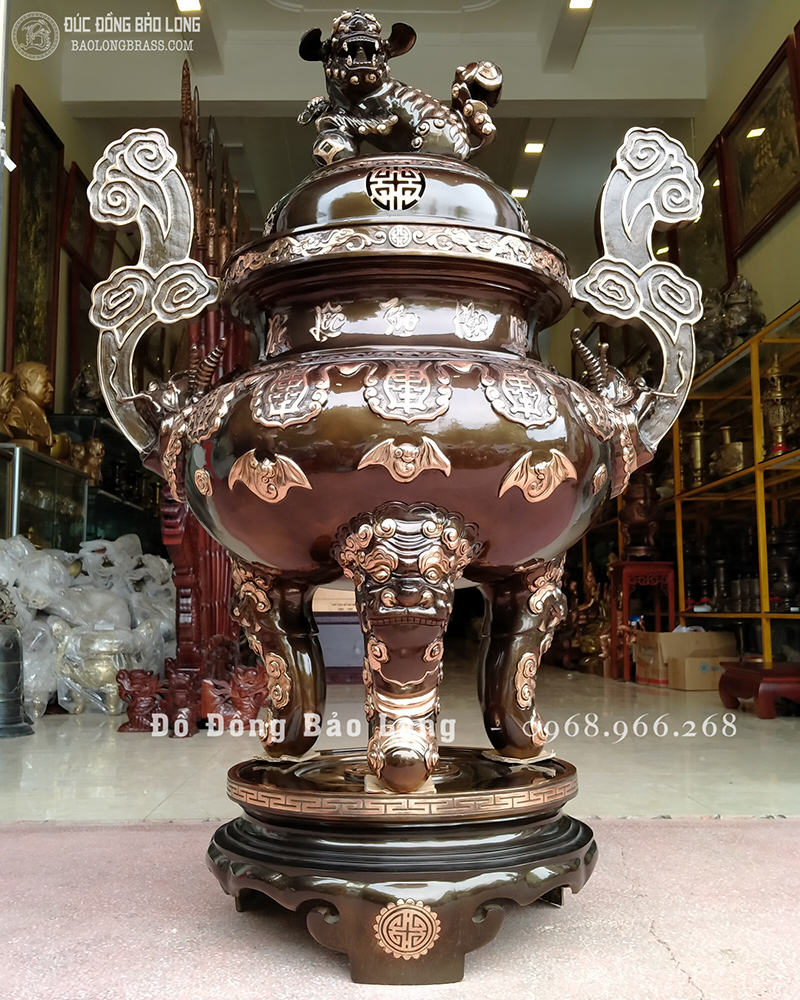 Bộ đỉnh thờ dơi thọ bằng đồng đỏ cao 1m33 phớt nỉ đẹp, giá rẻ