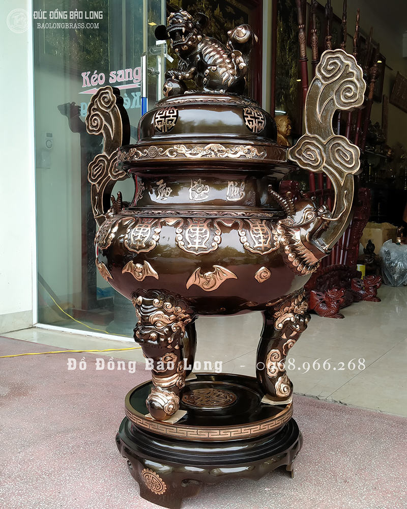 Bộ đỉnh thờ dơi thọ bằng đồng đỏ cao 1m33 phớt nỉ đẹp, giá rẻ