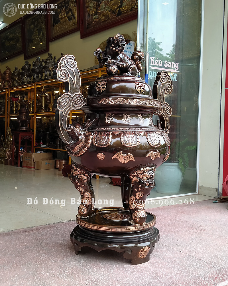 Bộ đỉnh thờ dơi thọ bằng đồng đỏ cao 1m33 phớt nỉ đẹp, giá rẻ