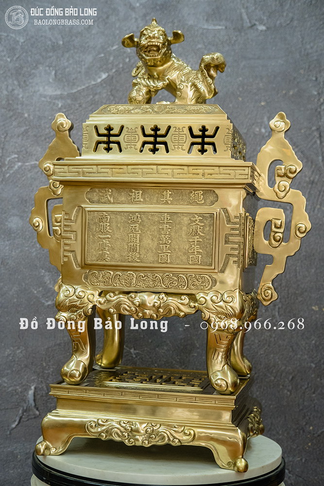Đỉnh đồng vuông Tai Chiện đúc thủ công bằng đồng catut cao 60cm