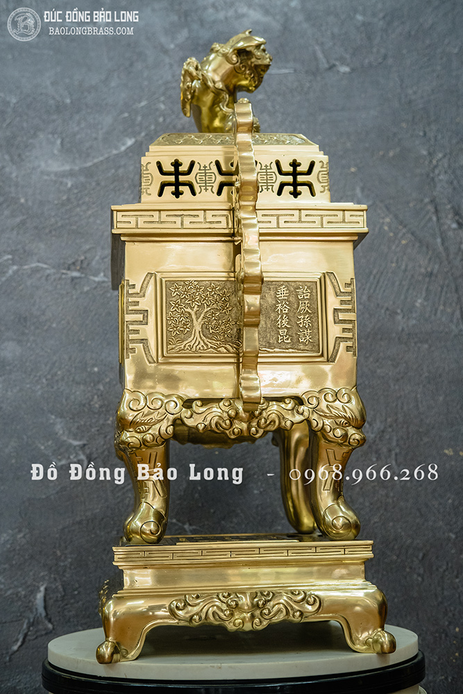 Đỉnh đồng vuông Tai Chiện đúc thủ công bằng đồng catut cao 60cm
