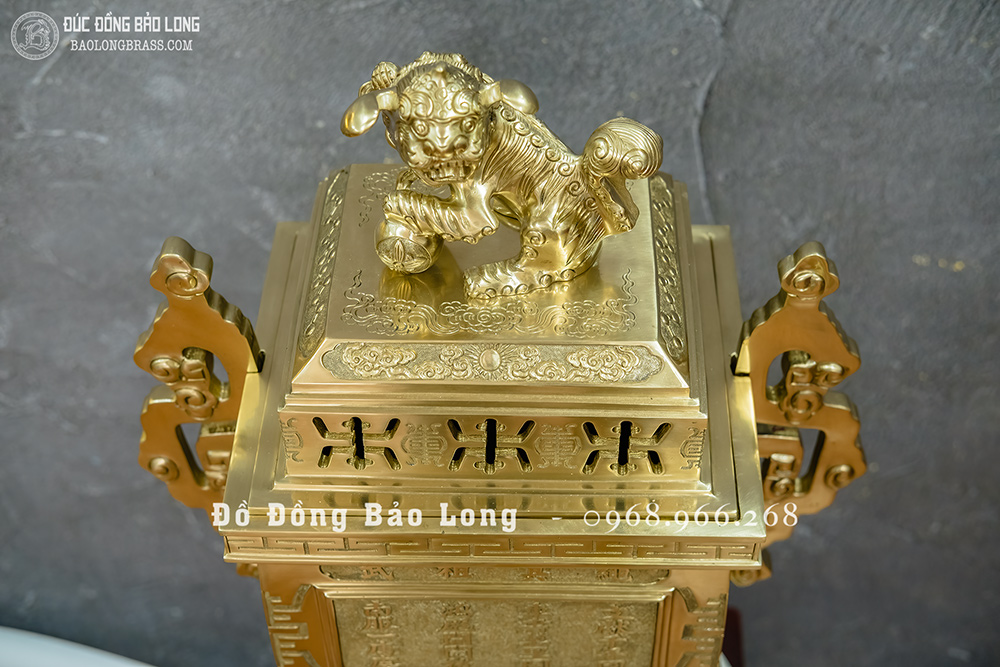Đỉnh đồng vuông Tai Chiện đúc thủ công bằng đồng catut cao 60cm