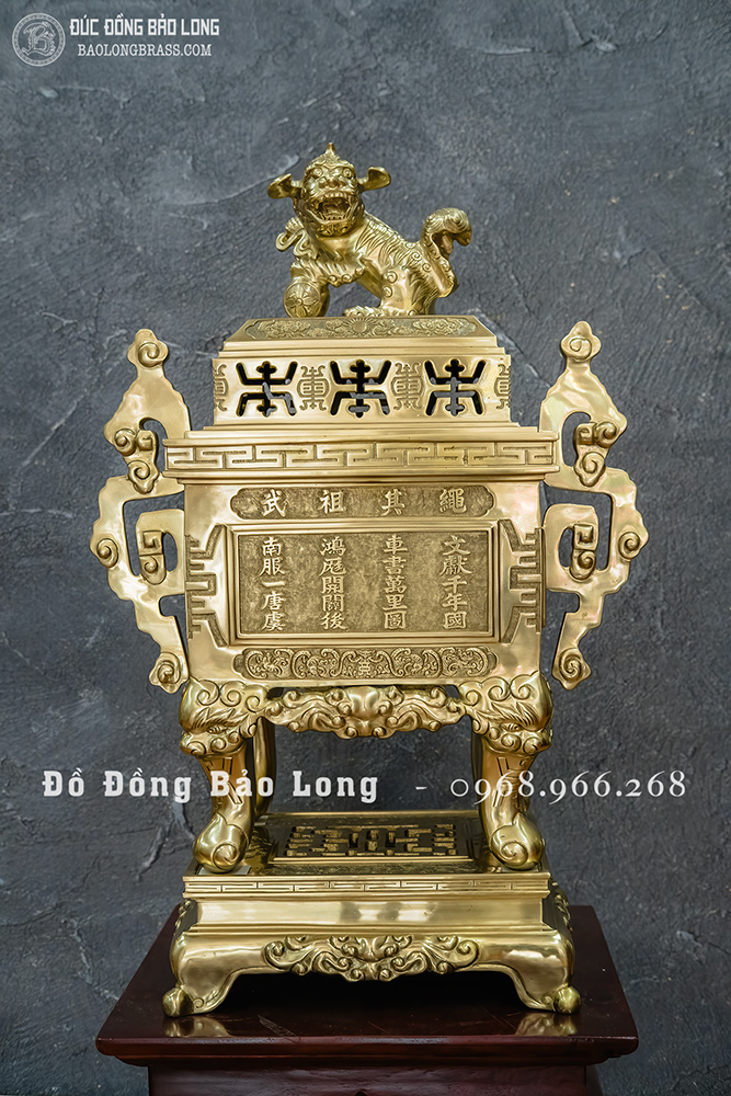 Đỉnh đồng vuông Tai Chiện đúc thủ công bằng đồng catut cao 60cm