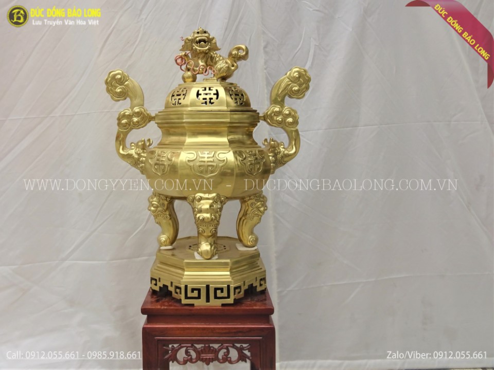 đỉnh đồng bát giác bằng đồng catut 70cm