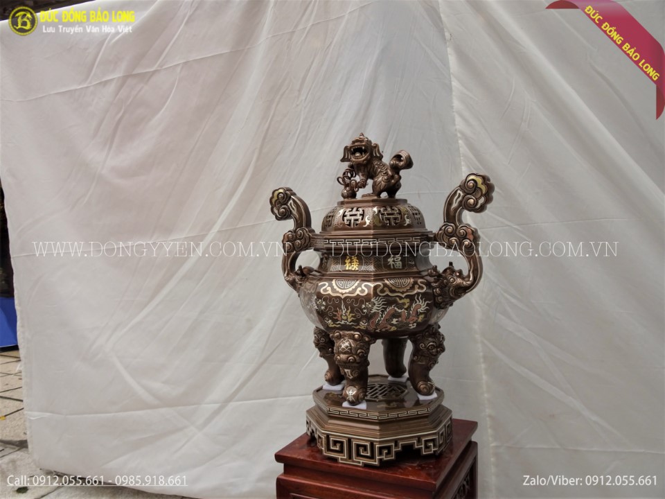 đỉnh đồng khảm tam khí 60cm