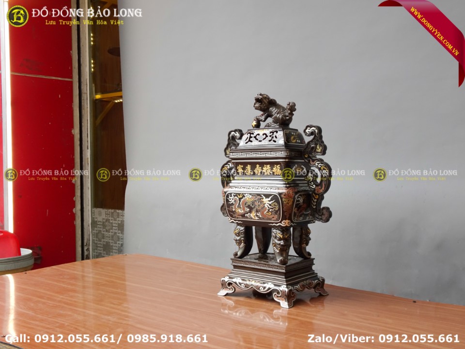 đỉnh vuông khảm ngũ sắc 60cm