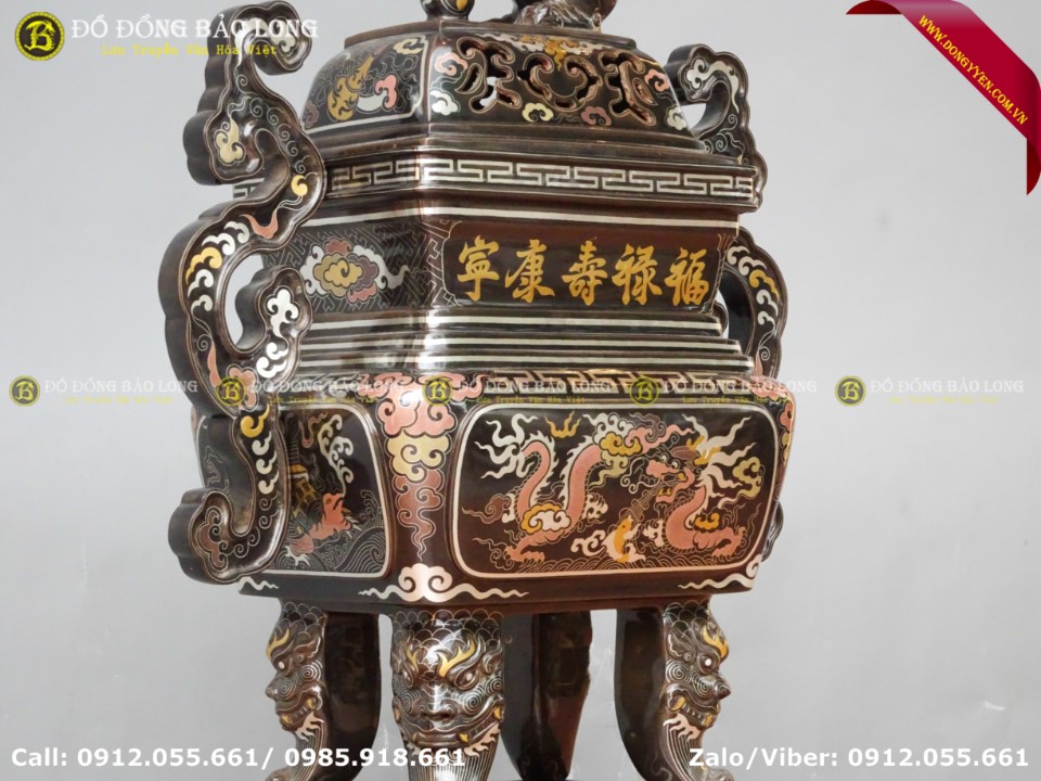 đỉnh vuông khảm ngũ sắc 60cm