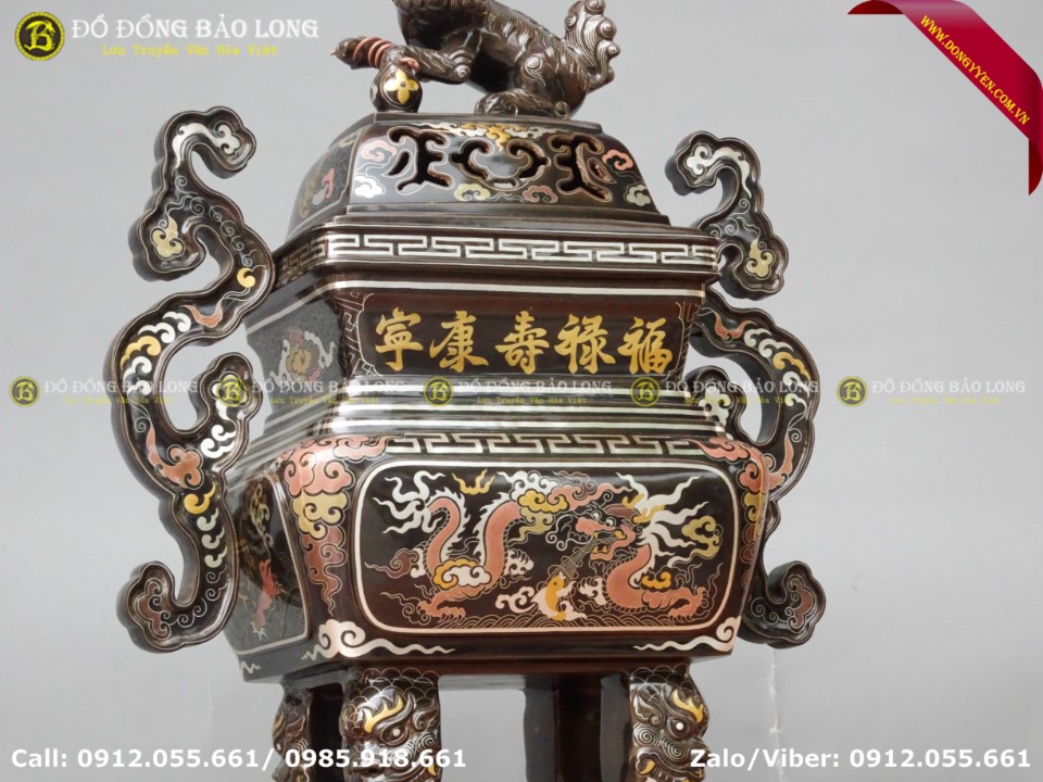 đỉnh vuông khảm ngũ sắc