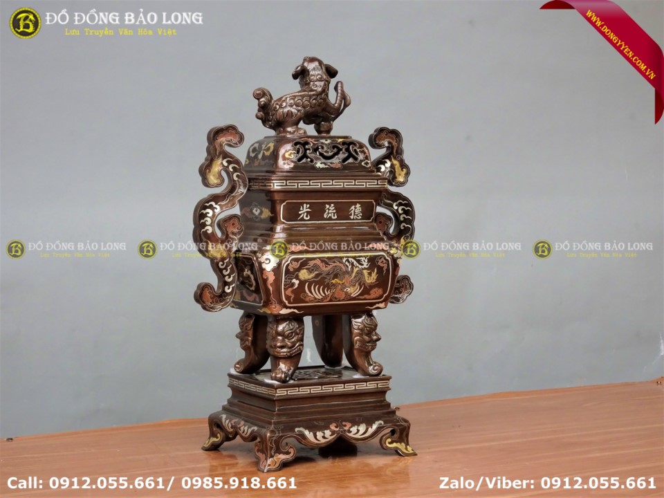đỉnh thờ bằng đồng khảm ngũ sắc