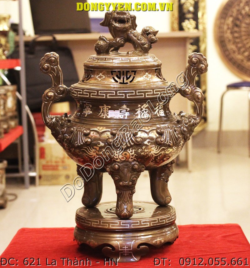 Đỉnh Đồng Khảm Tam Khí Cao 50cm