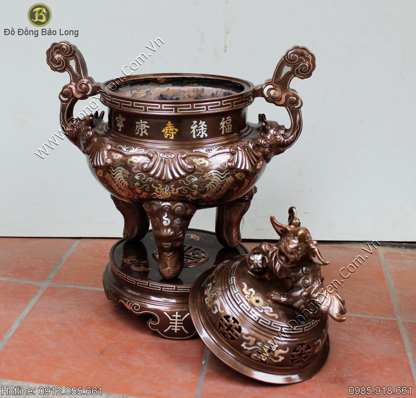đỉnh đồng khảm tam khí 1 chữ vàng 9999