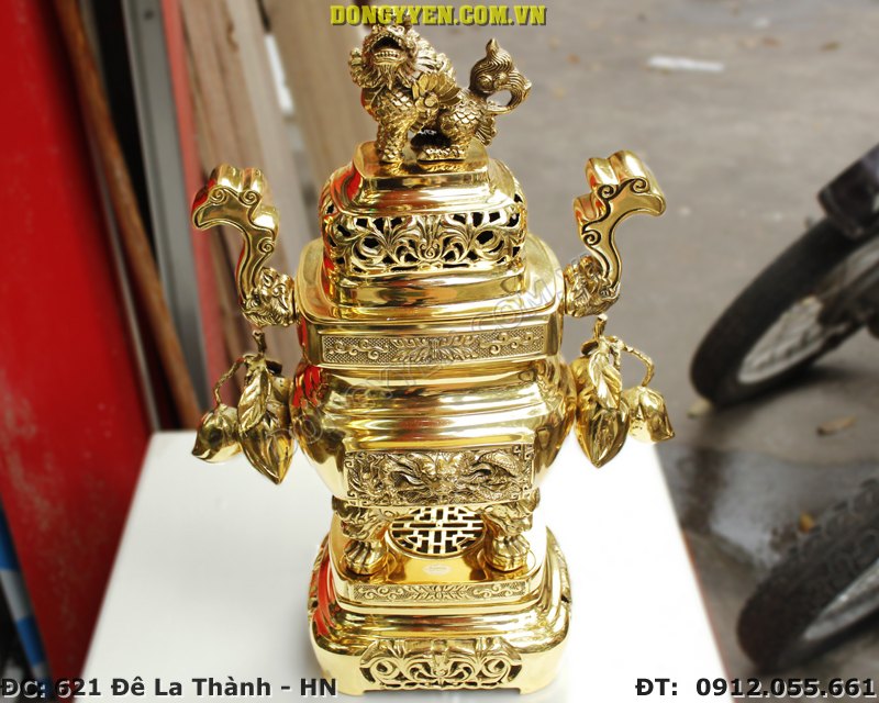 Đỉnh đồng vuông trái đào cao 58cm