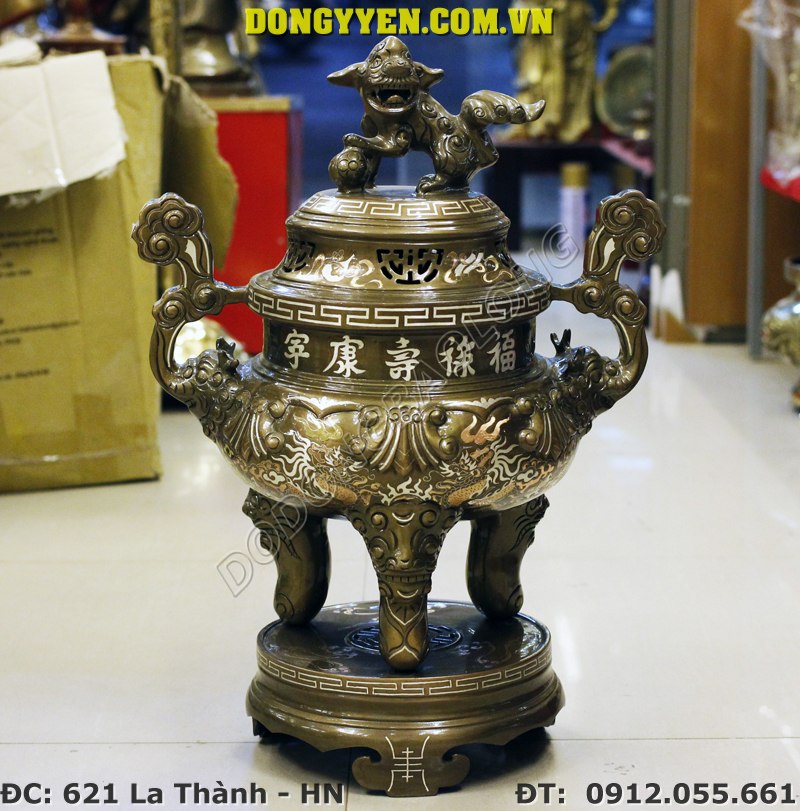 Đỉnh Đồng Ý Yên Khảm Tam Khí 60cm - Đồ Thờ Khảm Tam Khí