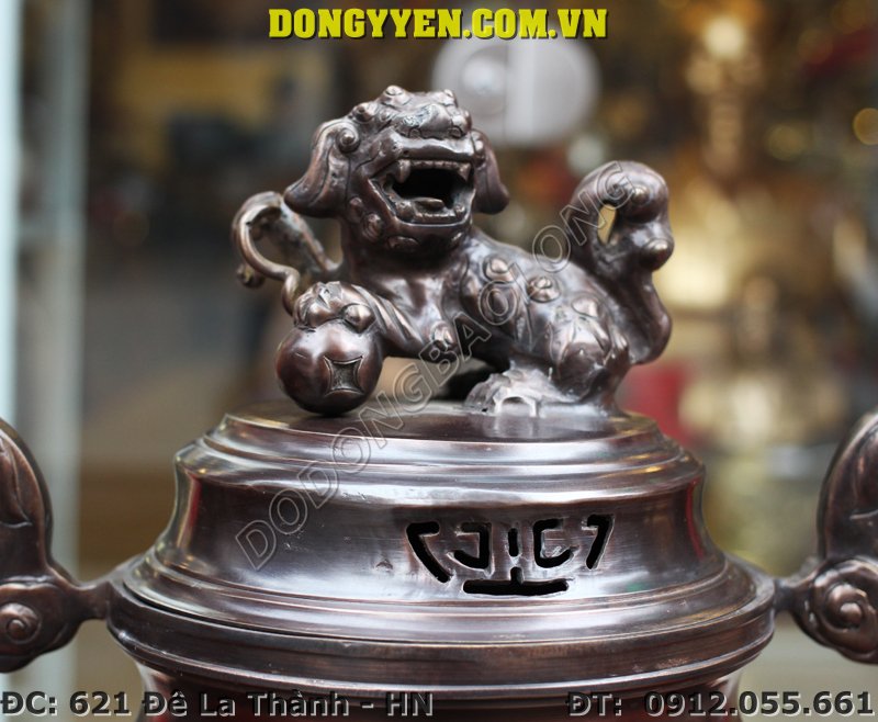 nghê trên nắp lư đồng hun giả cổ