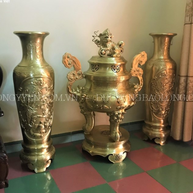 Đỉnh Đồng Chữ Thọ Đúc Nổi Dơi Mây Cao 1m35