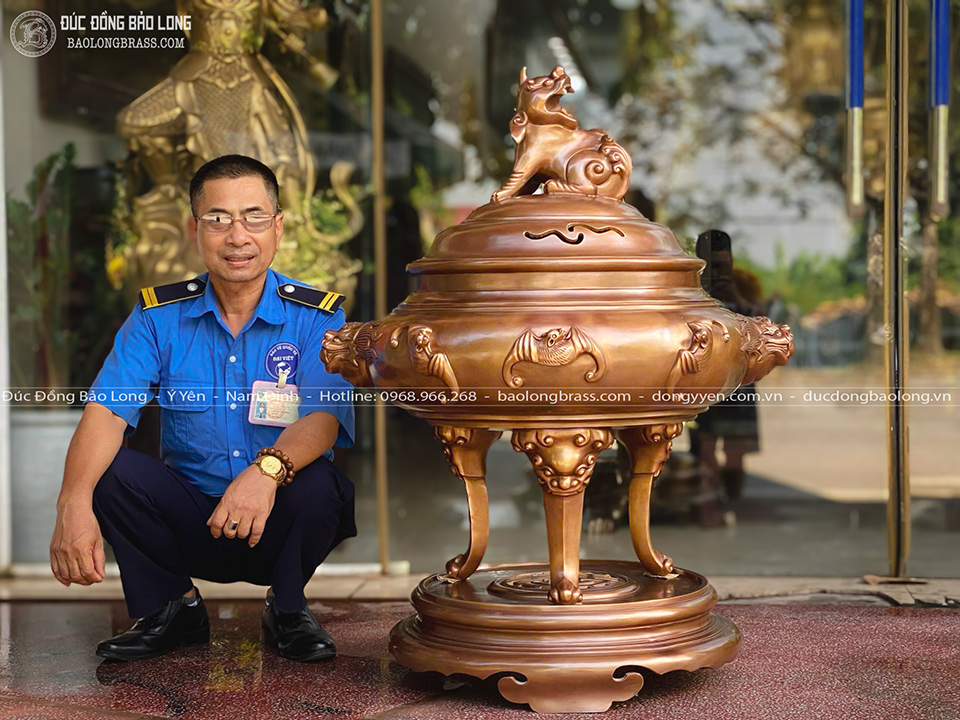 đỉnh đồng Dơi Phúc bằng đồng đỏ màu giả cổ cao 1m07