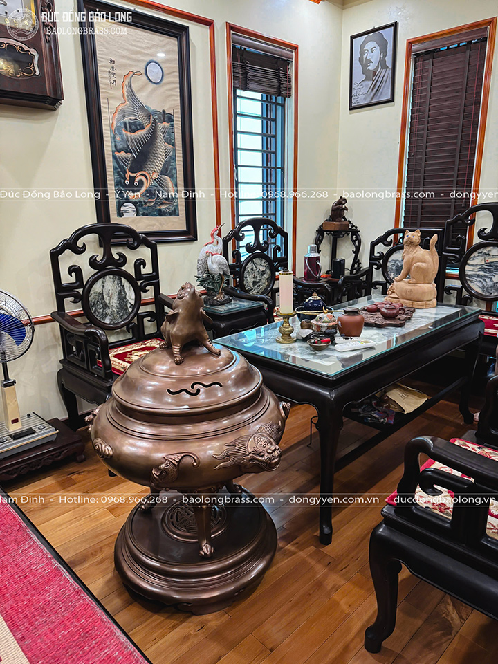 đỉnh đồng Dơi Phúc bằng đồng đỏ màu giả cổ cao 1m07