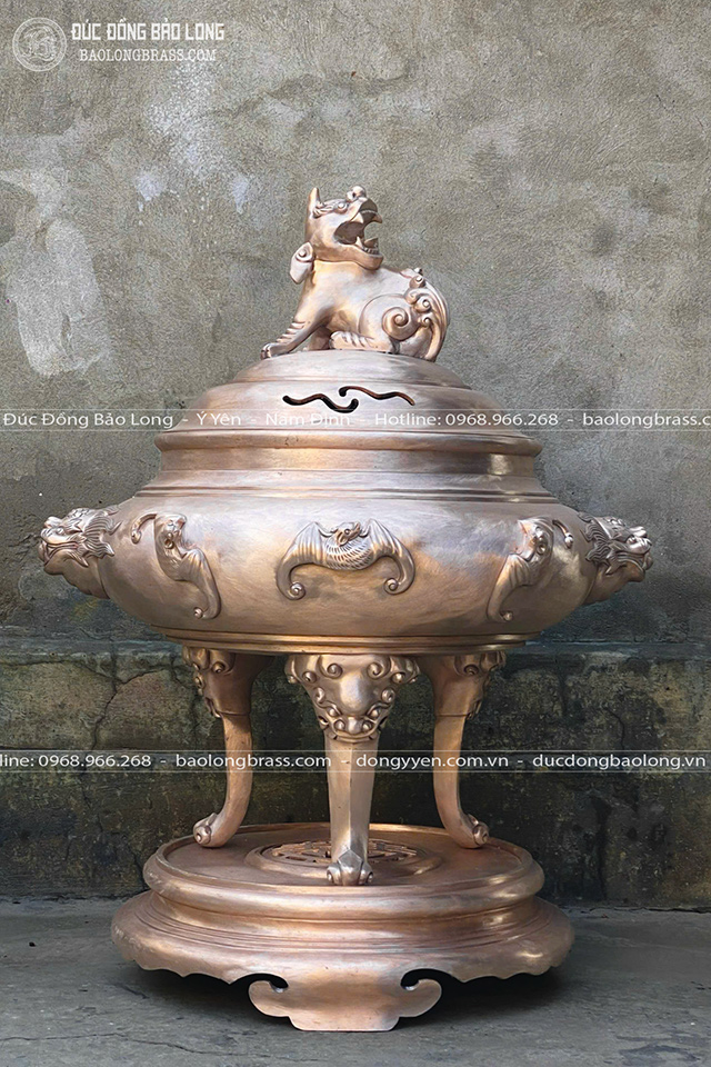 đỉnh đồng Dơi Phúc bằng đồng đỏ màu giả cổ cao 1m07