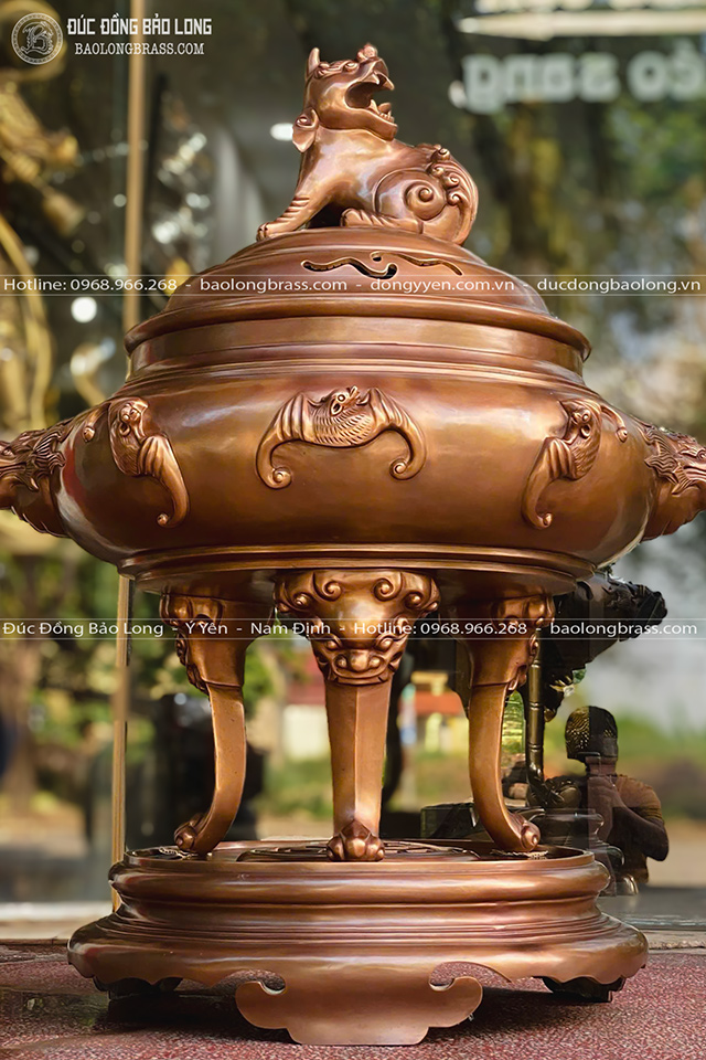 đỉnh đồng Dơi Phúc bằng đồng đỏ màu giả cổ cao 1m07