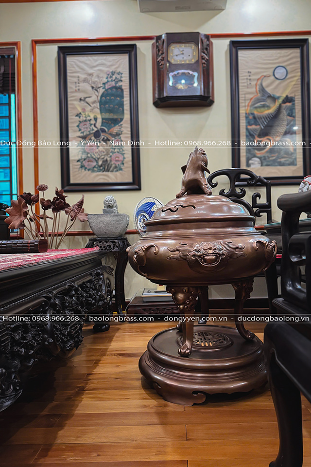 đỉnh đồng Dơi Phúc bằng đồng đỏ màu giả cổ cao 1m07