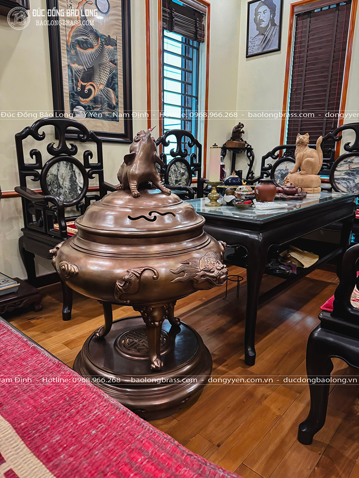 đỉnh đồng Dơi Phúc bằng đồng đỏ màu giả cổ cao 1m07