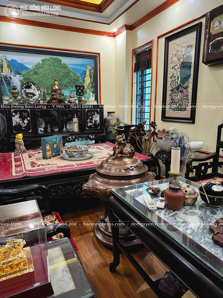 đỉnh đồng Dơi Phúc bằng đồng đỏ màu giả cổ cao 1m07