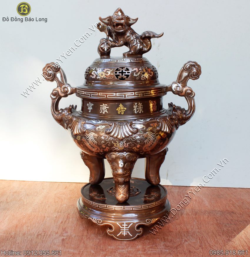 Đỉnh Đồng Tam Khí Cao Cấp Khảm 1 Chữ Vàng 9999