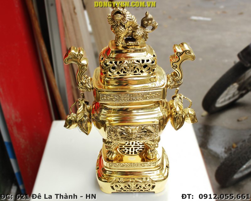 Đỉnh Đồng Vuông Trái Đào Số 2 Cao 58cm