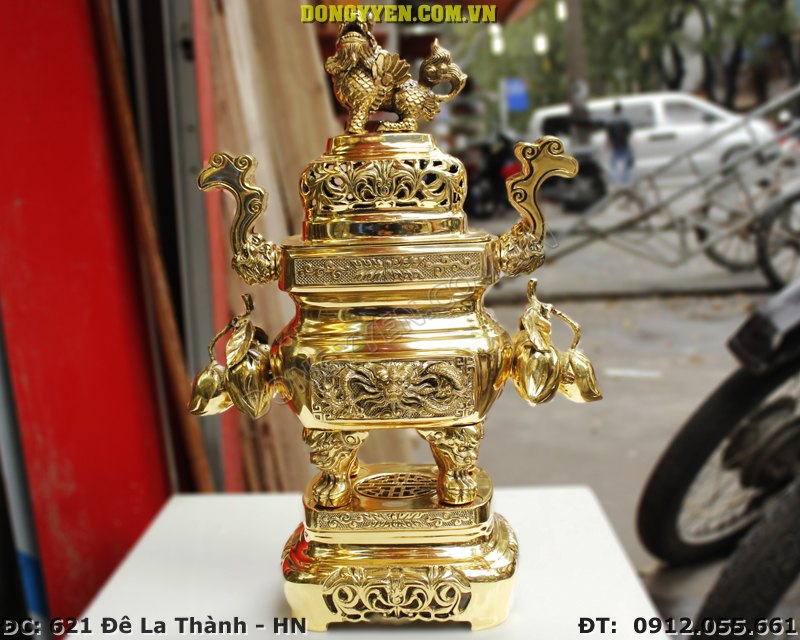 Đỉnh Đồng Vuông Trái Đào Số 3 Cao 47cm