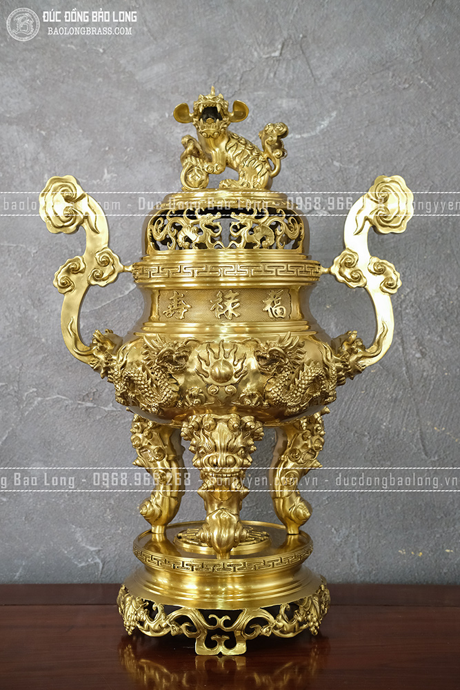 Đỉnh Rồng Phượng Chầu Nguyệt đồng vàng catut cao 70cm đẹp, giá rẻ