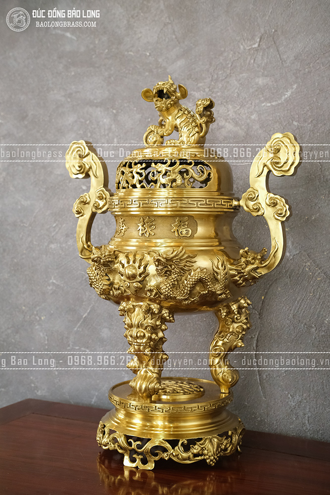 Đỉnh Rồng Phượng Chầu Nguyệt đồng vàng catut cao 70cm đẹp, giá rẻ
