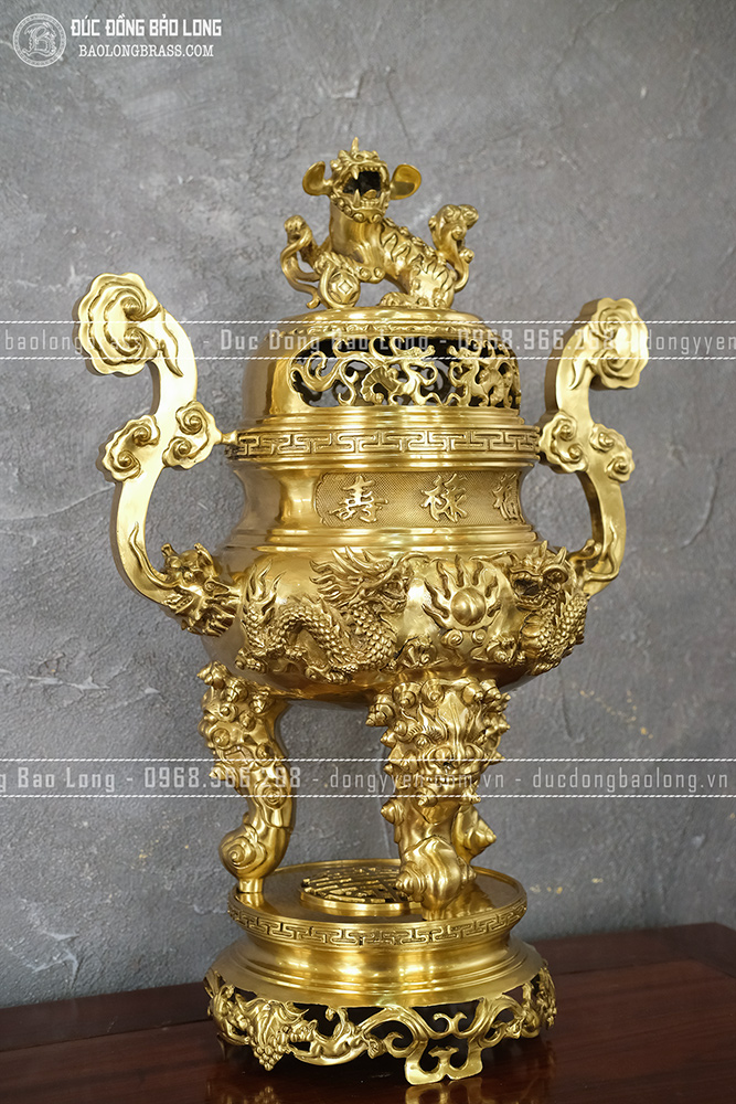 Đỉnh Rồng Phượng Chầu Nguyệt đồng vàng catut cao 70cm đẹp, giá rẻ