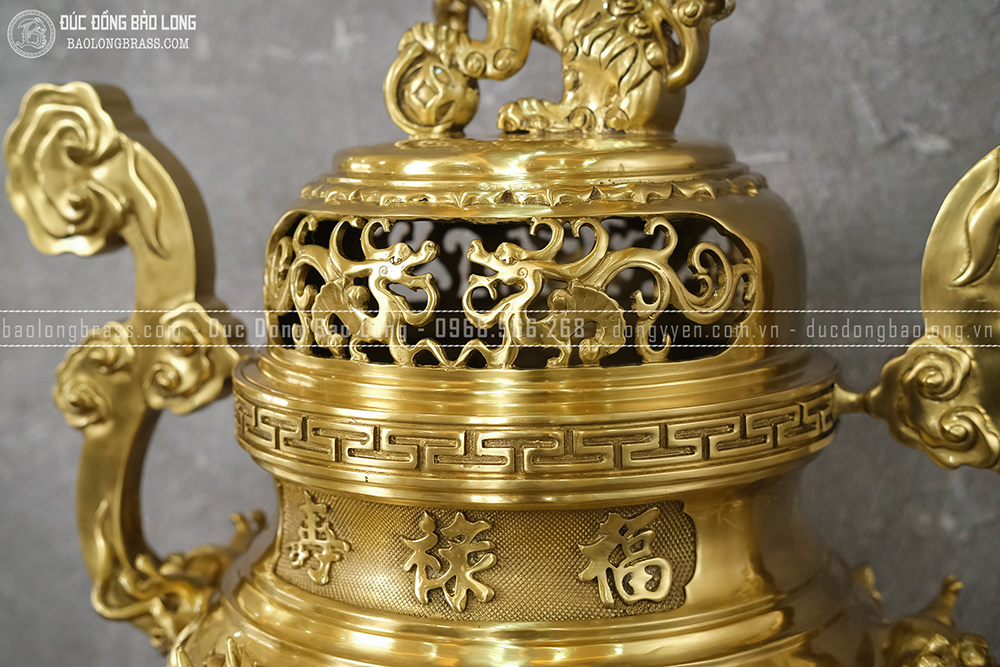 Đỉnh Rồng Phượng Chầu Nguyệt đồng vàng catut cao 70cm đẹp, giá rẻ