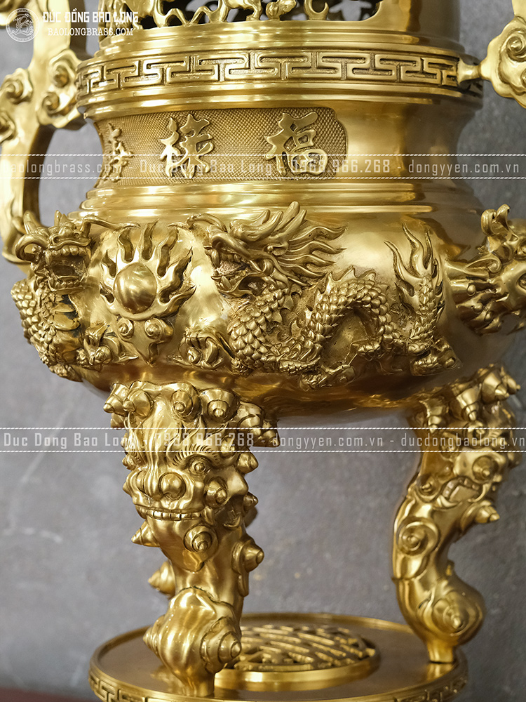 Đỉnh Rồng Phượng Chầu Nguyệt đồng vàng catut cao 70cm đẹp, giá rẻ