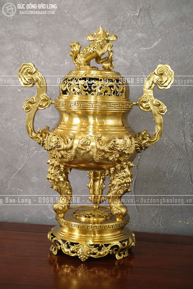 Đỉnh Rồng Phượng Chầu Nguyệt đồng vàng catut cao 70cm đẹp, giá rẻ