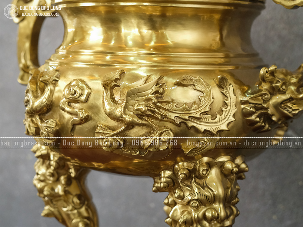 Đỉnh Rồng Phượng Chầu Nguyệt đồng vàng catut cao 70cm đẹp, giá rẻ