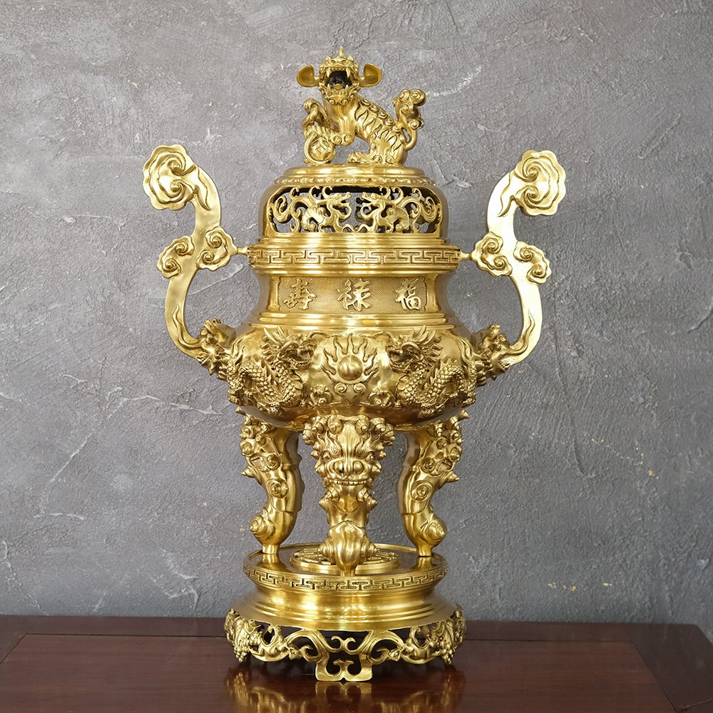 Đỉnh Rồng Phượng Chầu Nguyệt Đồng Vàng Catut Cao 70Cm