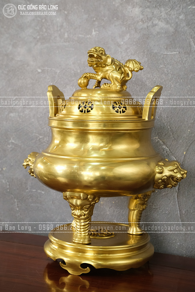 Đỉnh Thờ Hổ Phù Quai Xanh Chân Tượng Bằng Đồng Catut Cao 52Cm